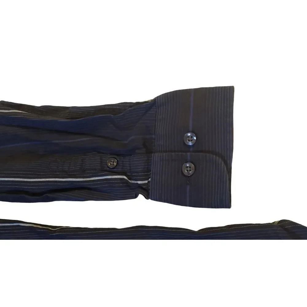 Perry Ellis Shirt Size S Button Up Long Sleeve‎ 100% Cotton Top Black W/ Stripes